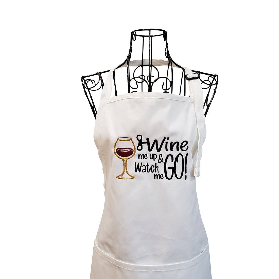 Funny Wine Me Up Embroidered Apron - Life Has Just Begun