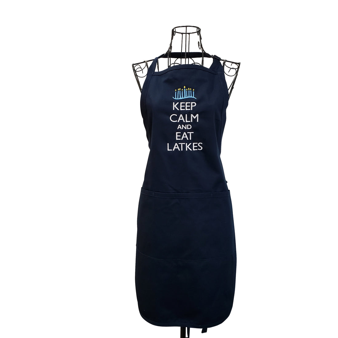 Navy Blue Hanukkah Embroidered Full Length Apron - Life Has Just Begun