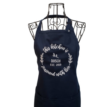 Personalized Family Apron for Women, Adjustable Neck, Custom Embroidered Seasoned with Love