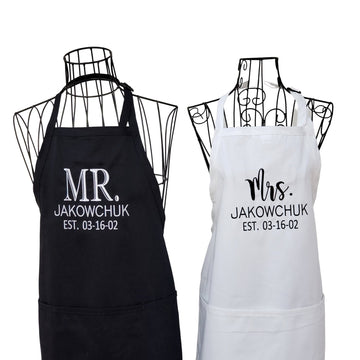 Personalized Mr. and Mrs. couples apron set - Life Has Just Begun