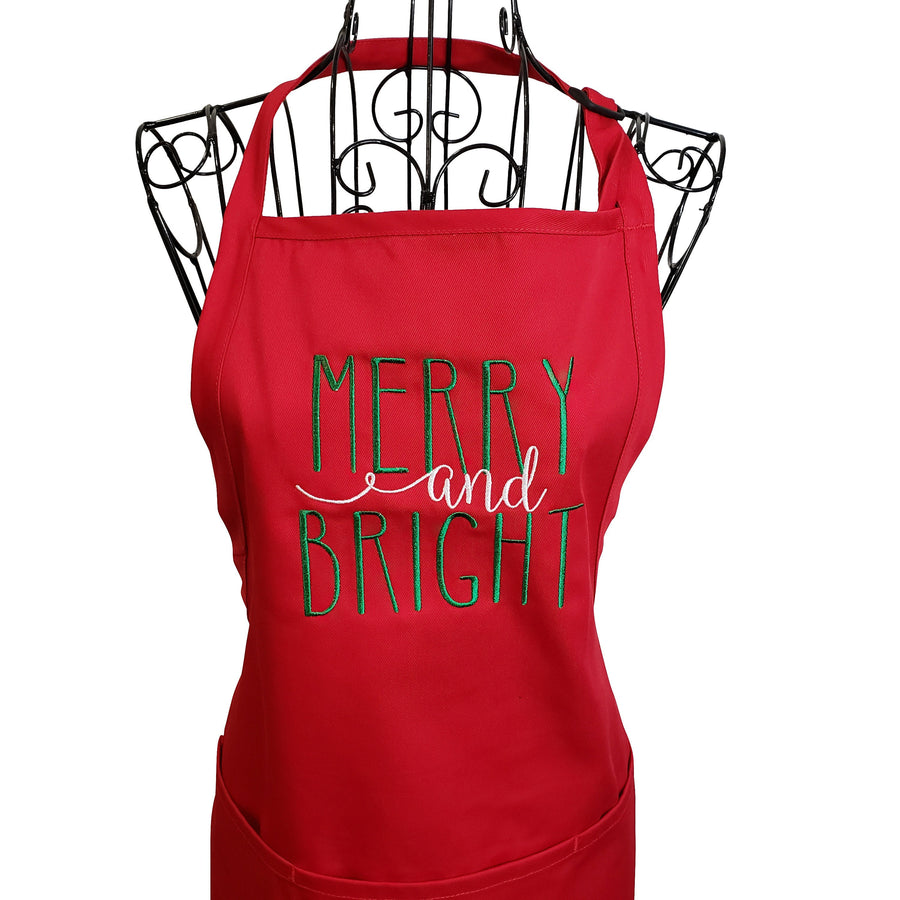 Merry and Bright embroidered Christmas aprons. - Life Has Just Begun