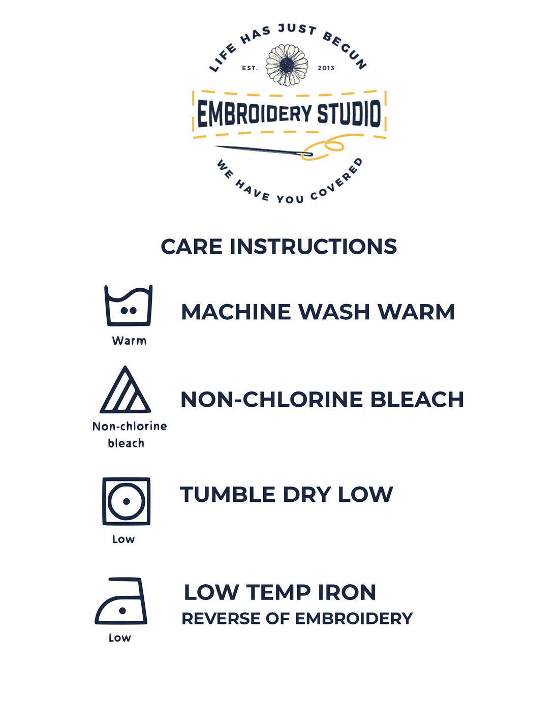 Apron Care Sheet- Life Has Just Begun