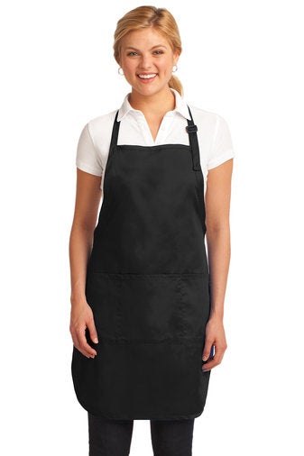 Model wearing black full length apron. - Life Has Just Begun