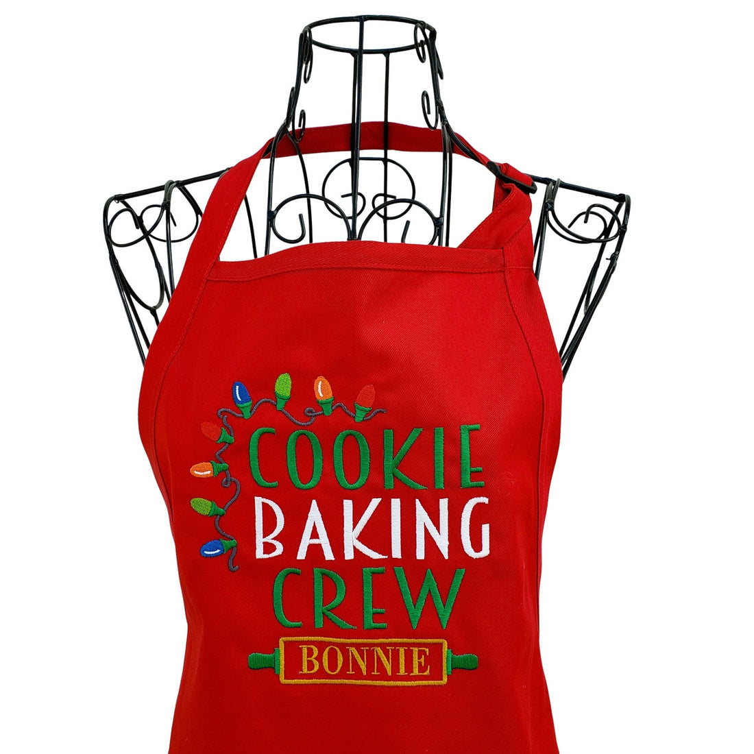 Personalized Cookie Baking Crew  Embroidered Apron with Holiday Lights. - Life Has Just Begun