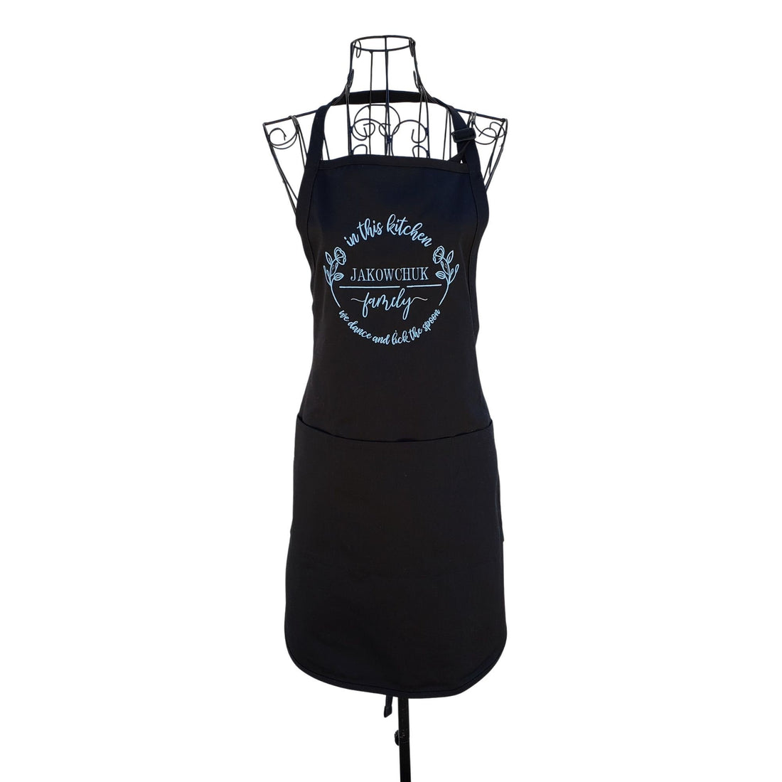 Personalized Family Apron for Women, Custom Embroidered We Dance and Lick the Spoon Full Length Apron. - Life Has Just Begun
