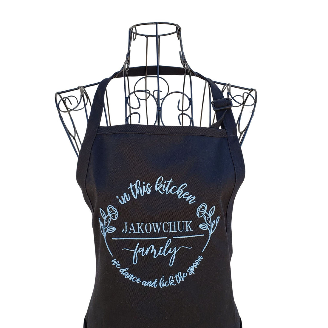 Personalized Family Apron for Women, Custom Embroidered We Dance and Lick the Spoon Full Length Apron. -Life Has Just Begun